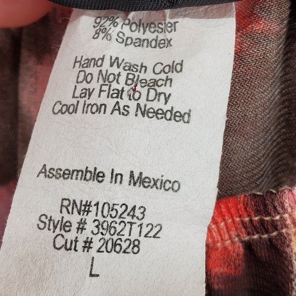 Vtg Judy Knapp Floral Top Blouse sz L California Orange Pink Stretch Y2K Autumn - Picture 2 of 8